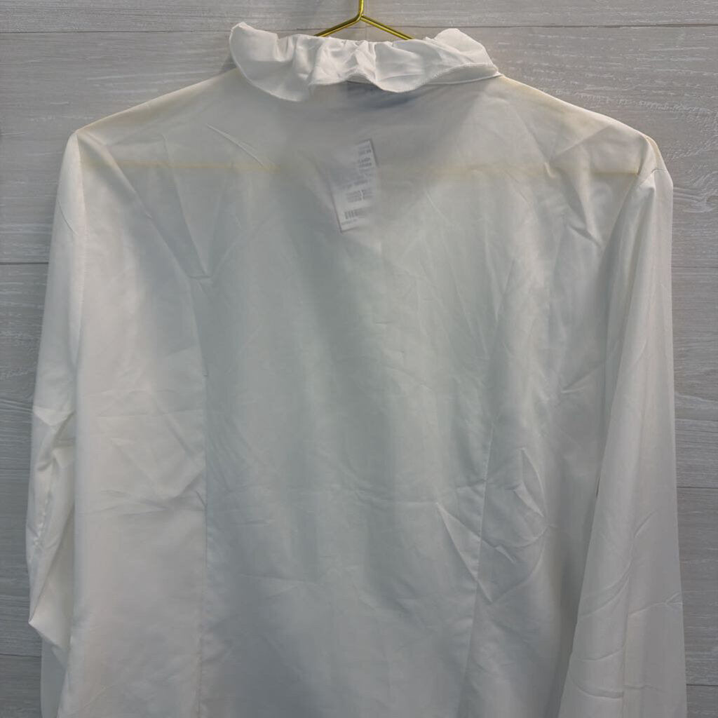 Kate Kasin White Ruffle Long Sleeve Button Front Top Large