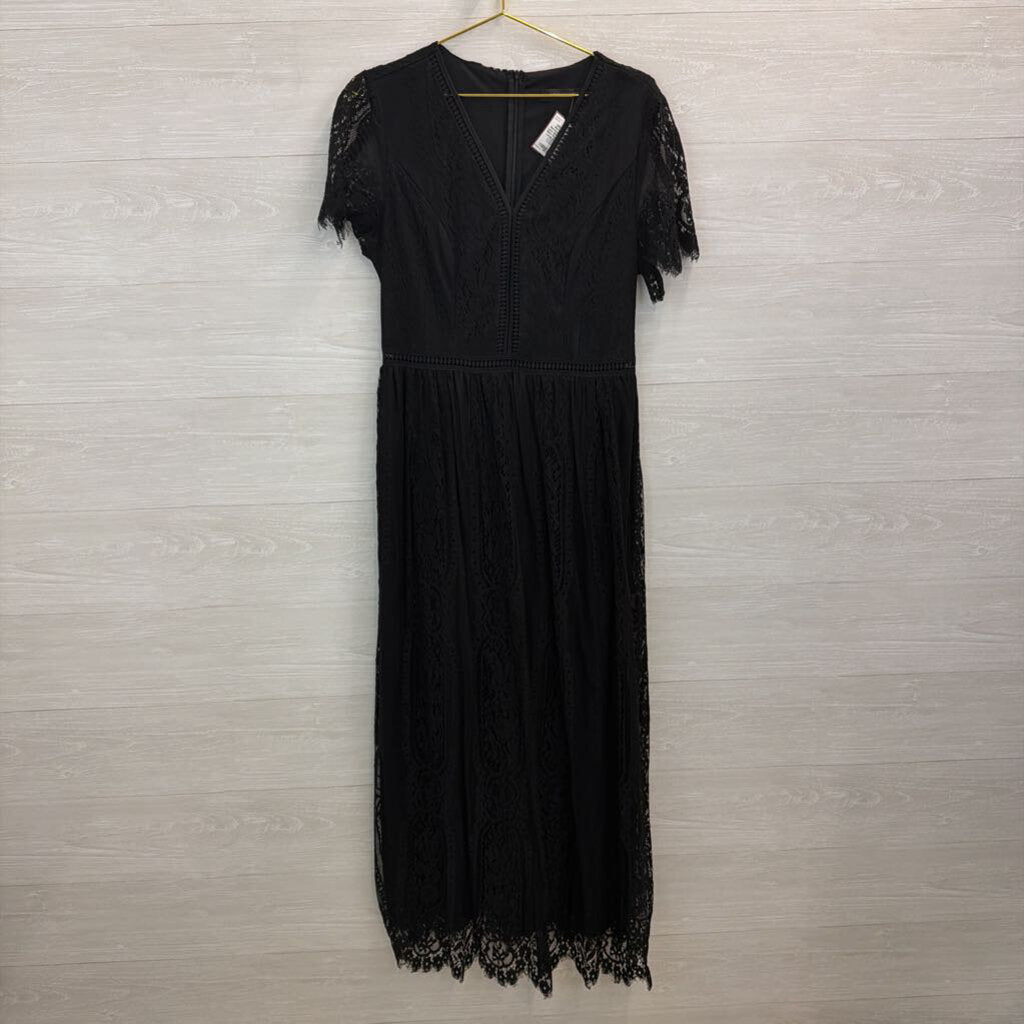 Merokeety Black Lace Short Sleeve Maxi Dress Extra Large