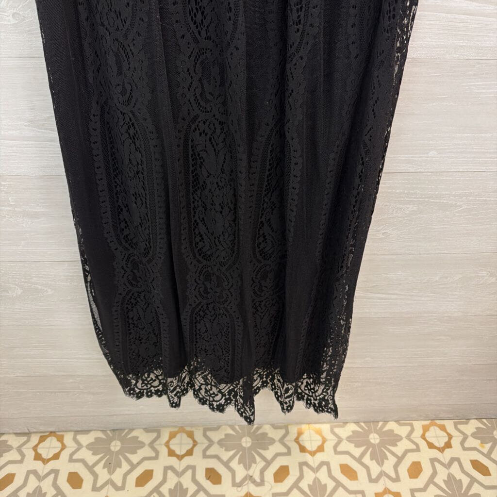 Merokeety Black Lace Short Sleeve Maxi Dress Extra Large