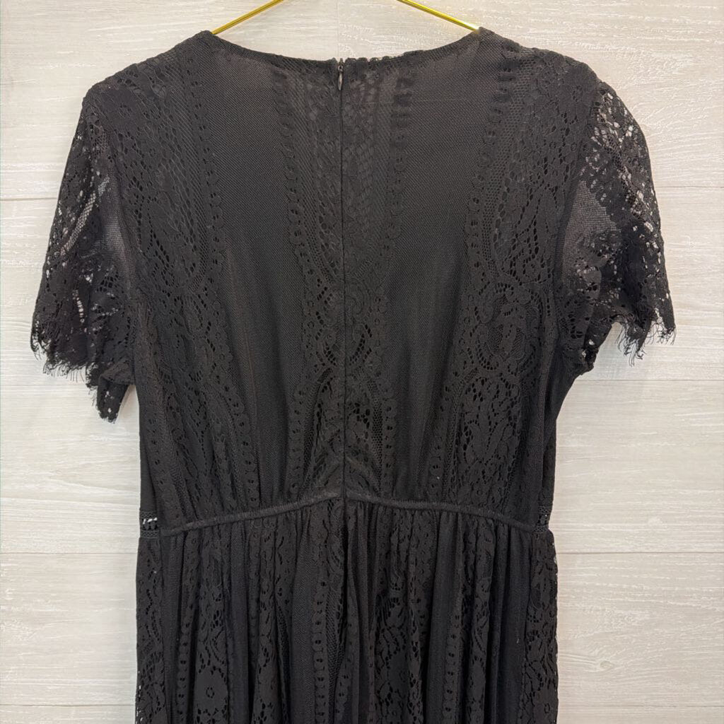 Merokeety Black Lace Short Sleeve Maxi Dress Extra Large