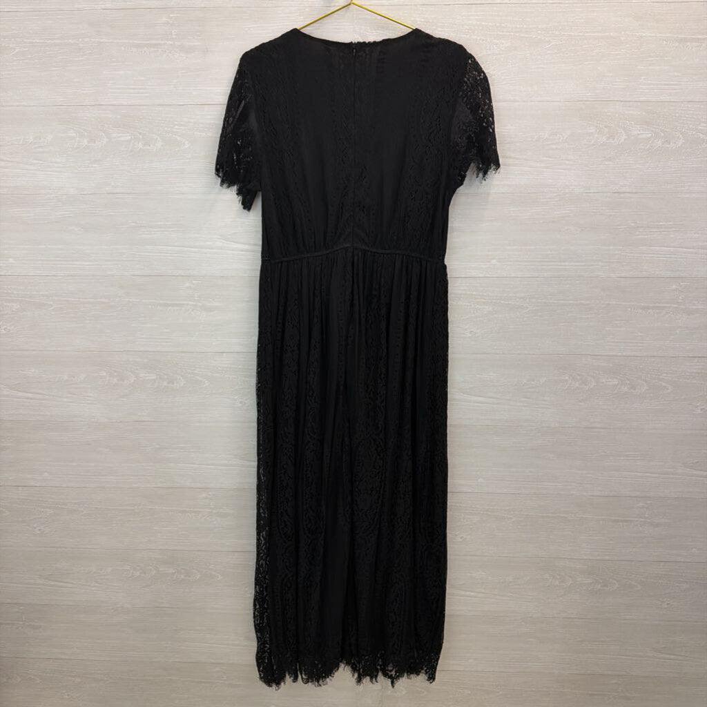 Merokeety Black Lace Short Sleeve Maxi Dress Extra Large