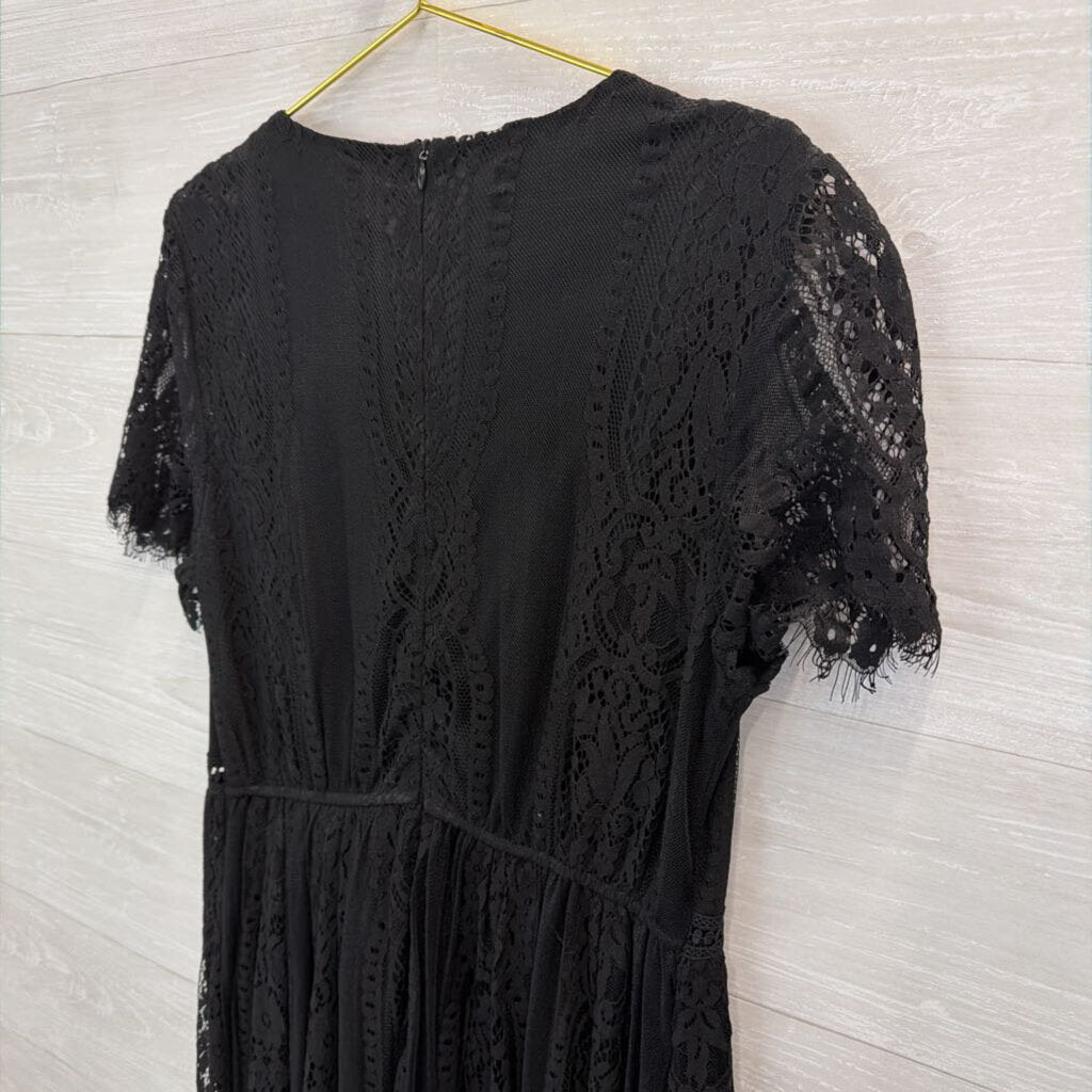 Merokeety Black Lace Short Sleeve Maxi Dress Extra Large