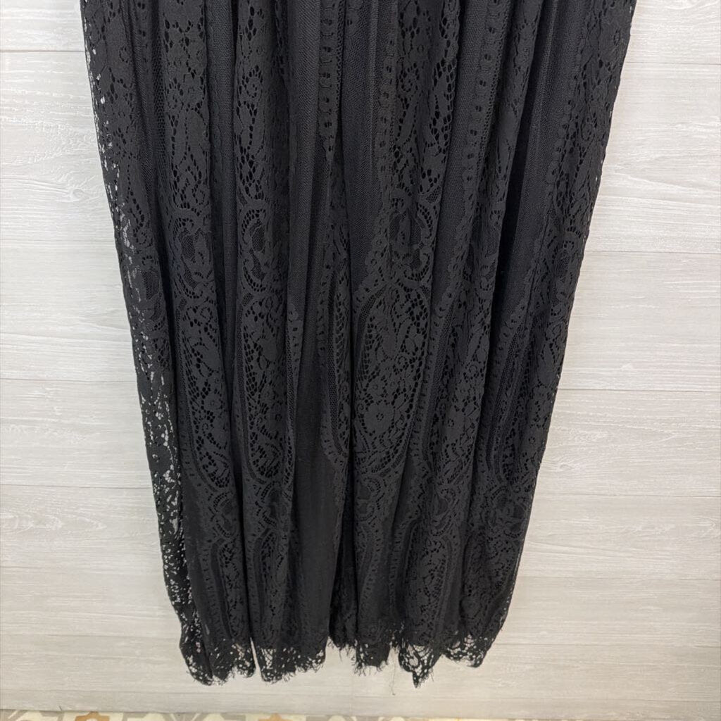 Merokeety Black Lace Short Sleeve Maxi Dress Extra Large