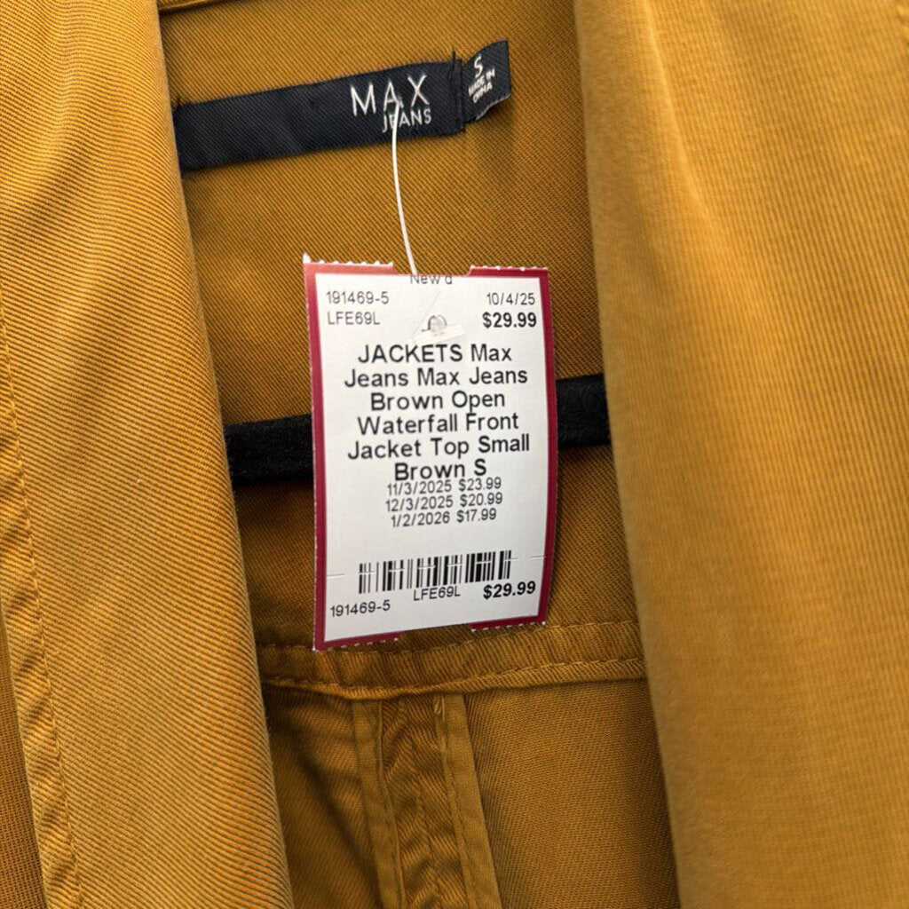 Max Jeans Brown Open Waterfall Front Jacket Top Small