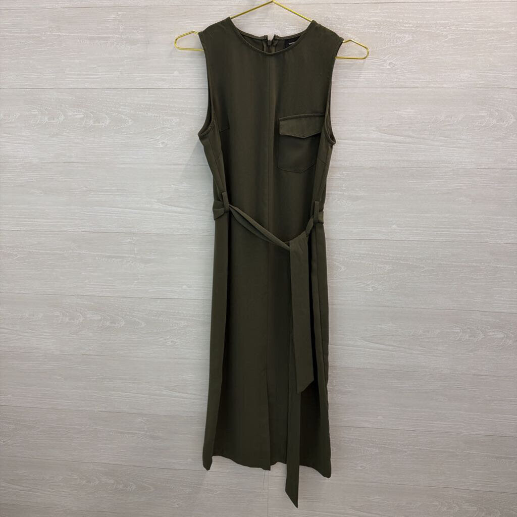 Who What Wear Green Sleeveless Tie Waist Midi Dress Extra Small