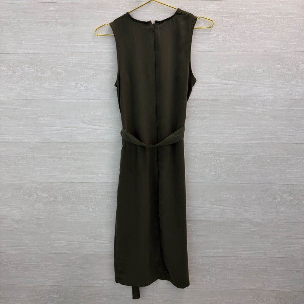 Who What Wear Green Sleeveless Tie Waist Midi Dress Extra Small