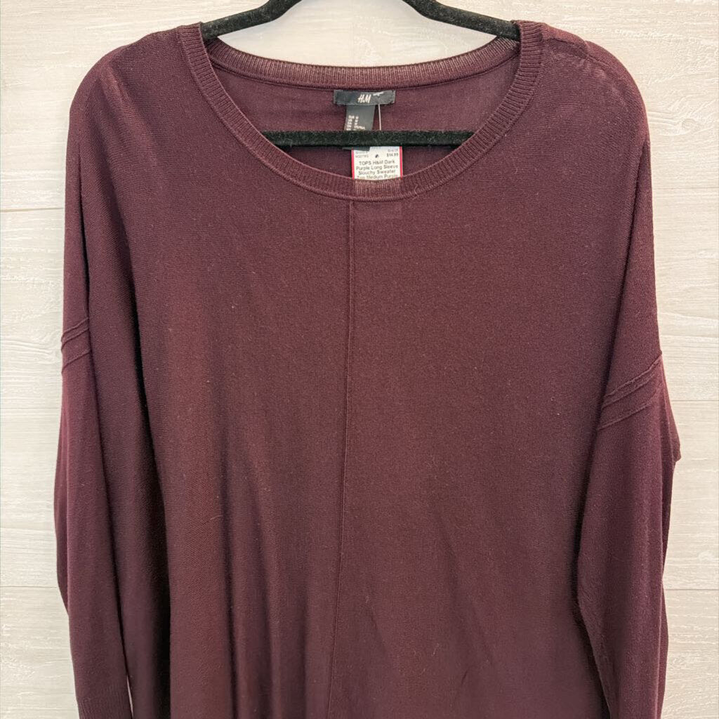 Dark Purple Long Sleeve Slouchy Sweater Top Medium