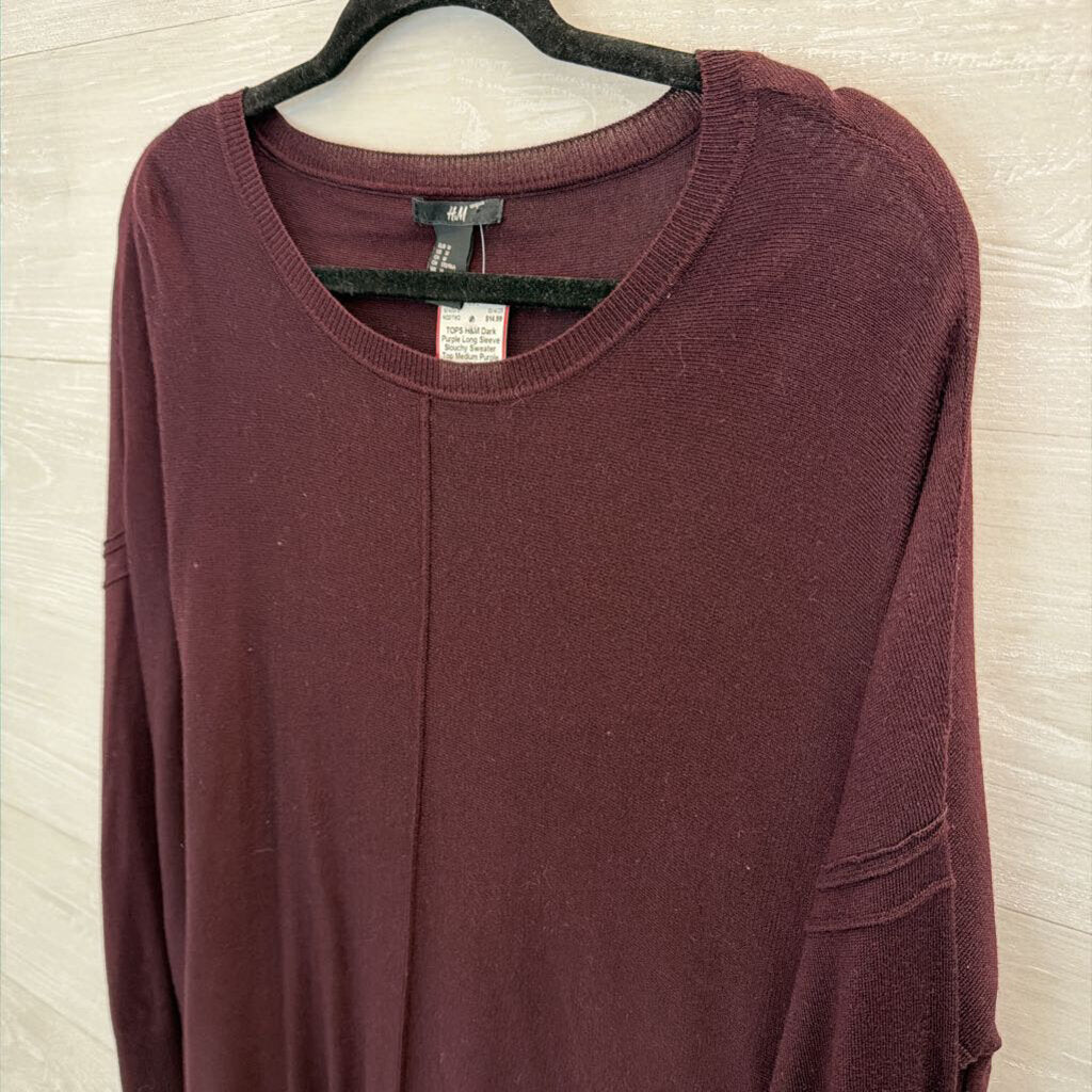 Dark Purple Long Sleeve Slouchy Sweater Top Medium