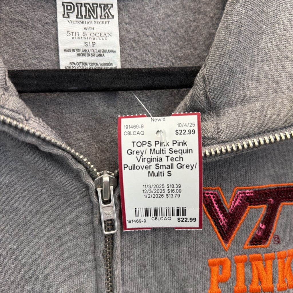 Pink Grey/ Multi Sequin Virginia Tech Pullover Small