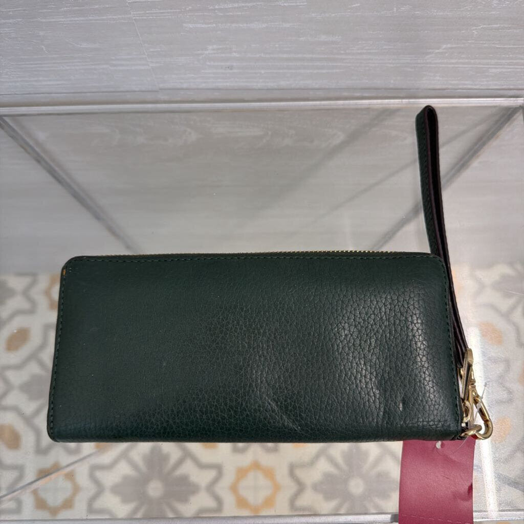 Michael Kors Green Pebbled Leather Jet Set Zip Around Wallet