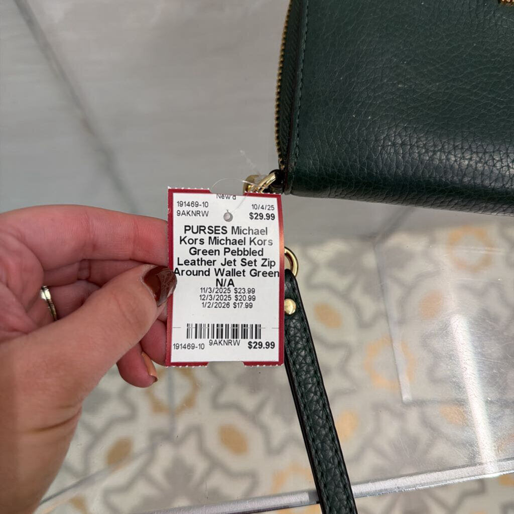 Michael Kors Green Pebbled Leather Jet Set Zip Around Wallet