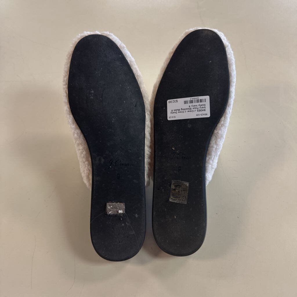 J Crew Dusty Ivory Faux Shearling Mules 9