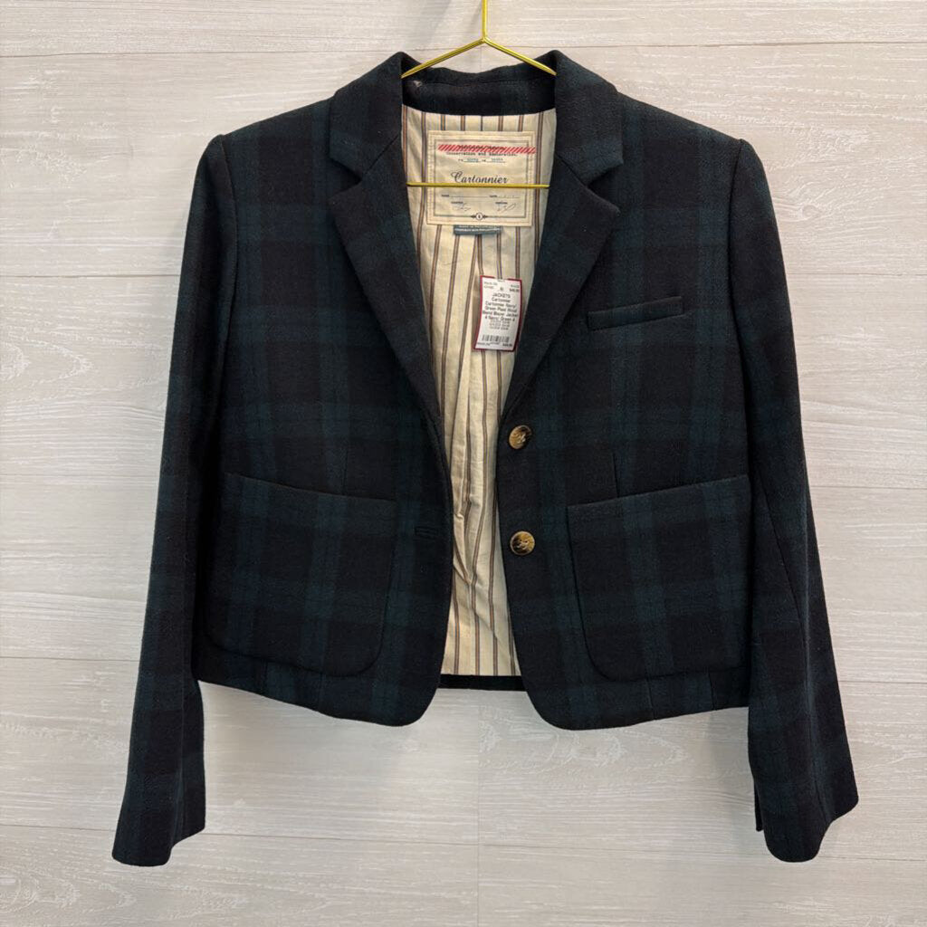 Cartonnier Navy/ Green Plaid Wool Blend Blazer Jacket 4