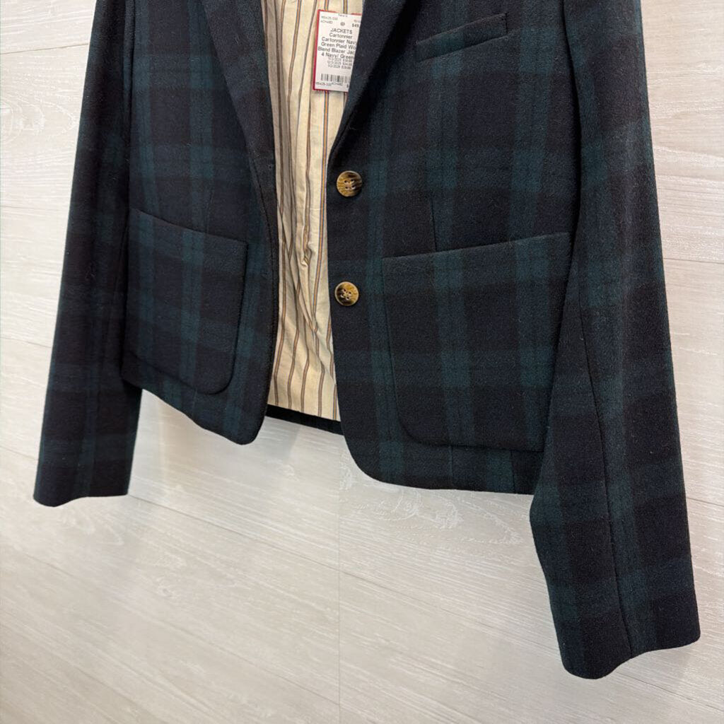 Cartonnier Navy/ Green Plaid Wool Blend Blazer Jacket 4