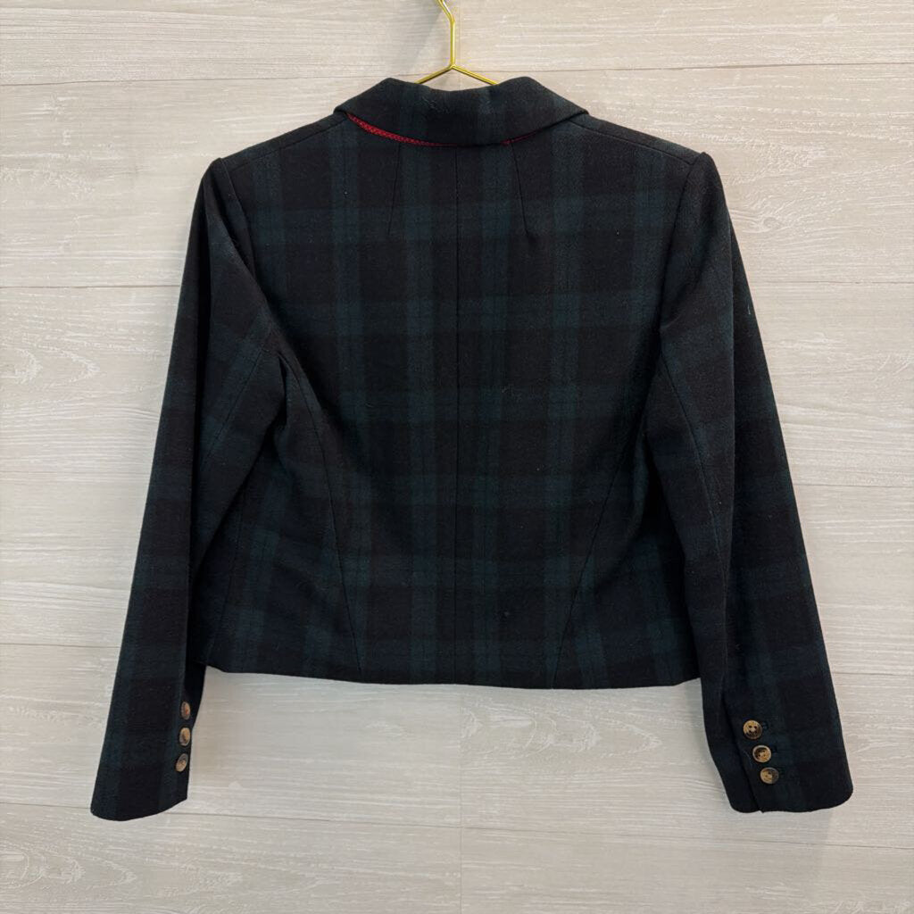 Cartonnier Navy/ Green Plaid Wool Blend Blazer Jacket 4