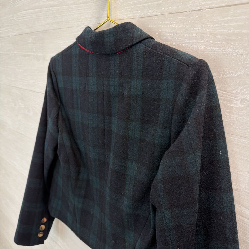 Cartonnier Navy/ Green Plaid Wool Blend Blazer Jacket 4