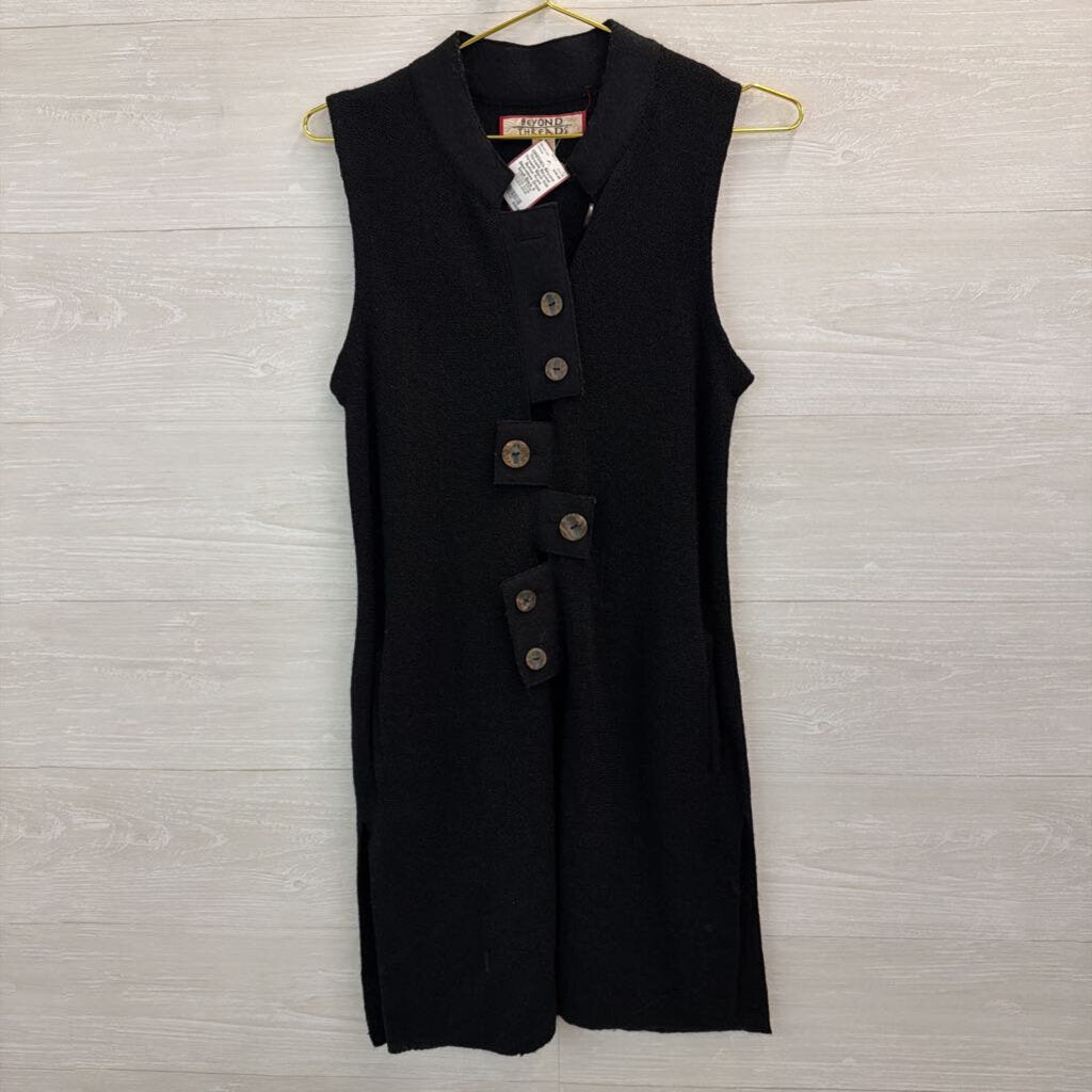 Beyond Threads Black Knit Button Front Sleeveless Dress Small