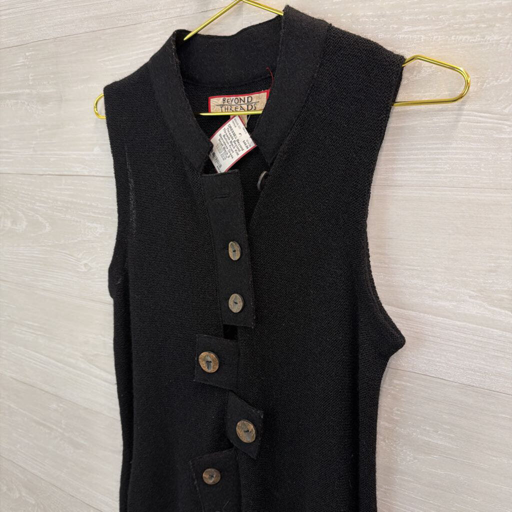 Beyond Threads Black Knit Button Front Sleeveless Dress Small