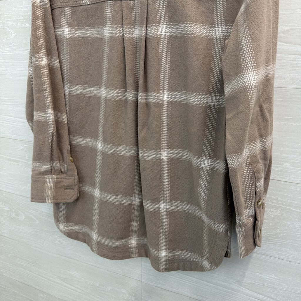 Madewell Beige/ White Checkered Long Sleeve Button Down Top XXS