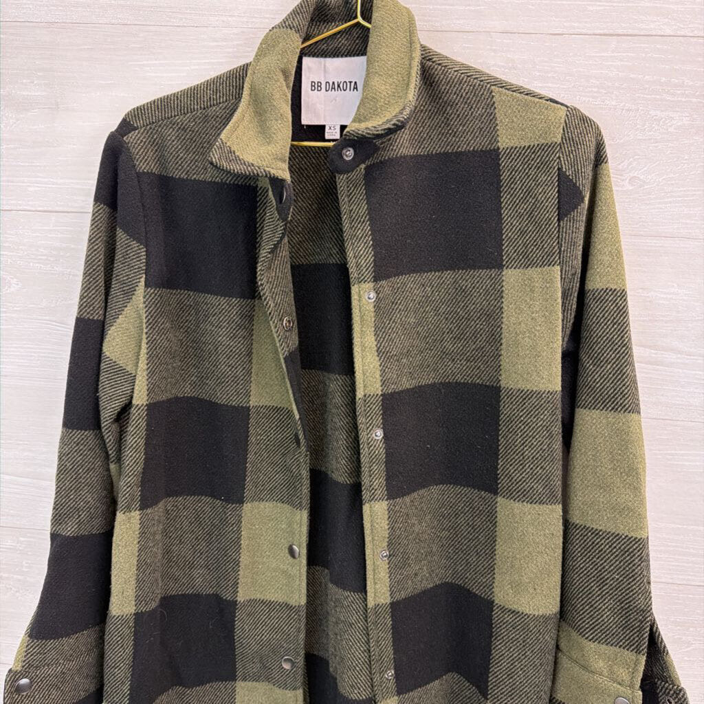 BB Dakota Green/ Black Gingham Long Shacket Extra Small