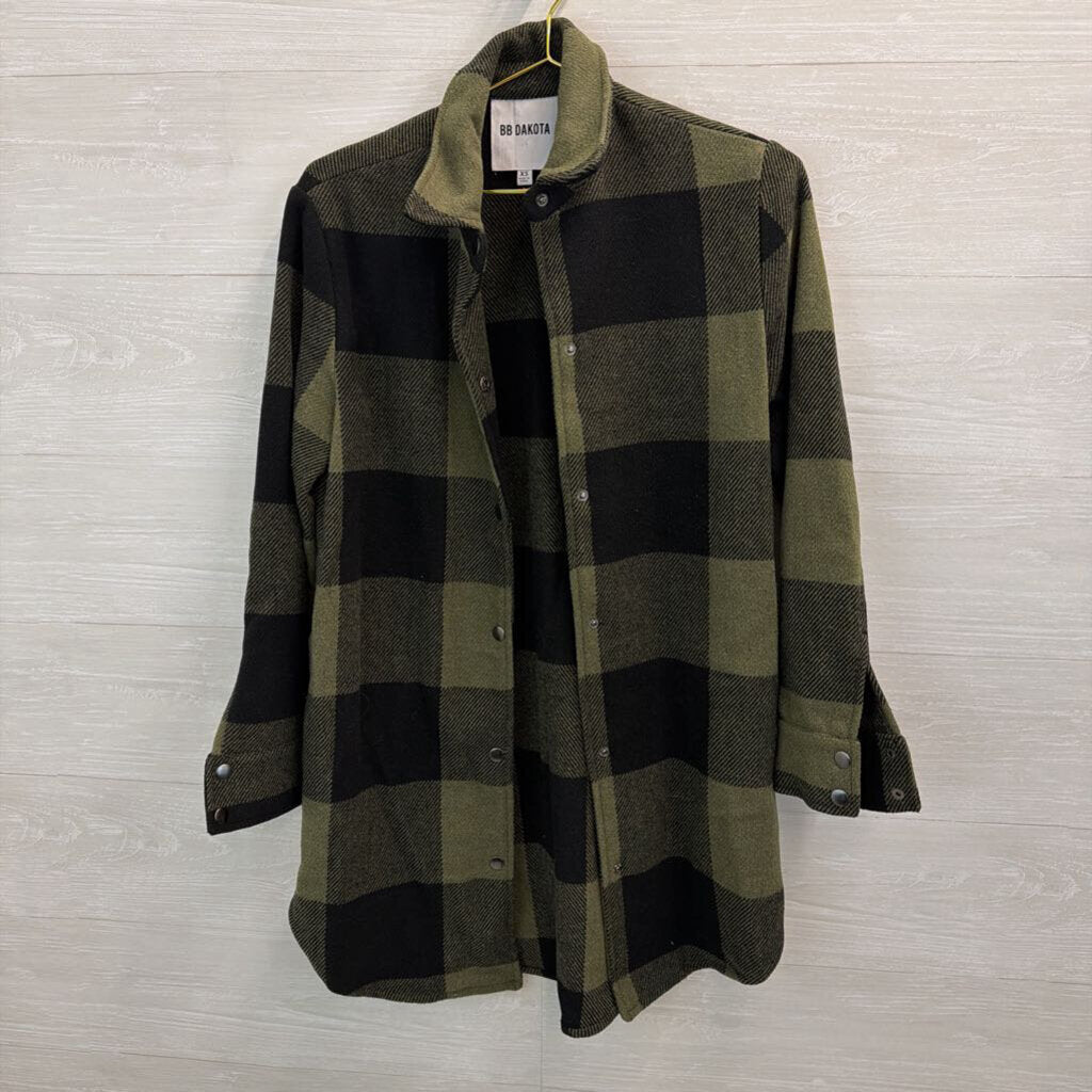BB Dakota Green/ Black Gingham Long Shacket Extra Small