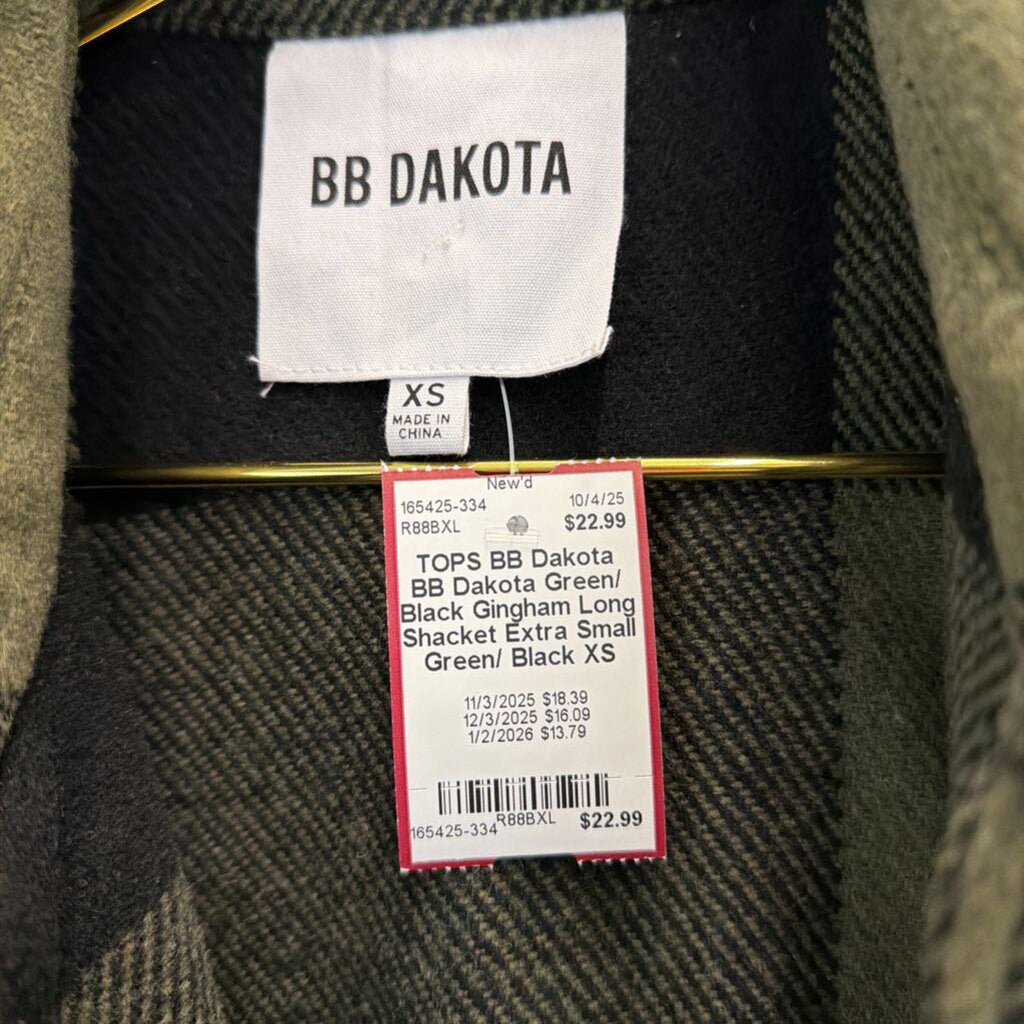 BB Dakota Green/ Black Gingham Long Shacket Extra Small