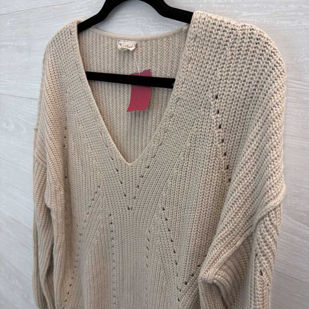Hem and Thread Grey Knit Long Sleeve Sweater Top Large