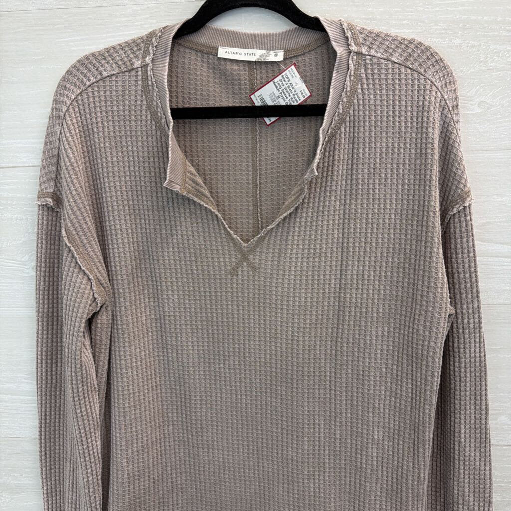 Altar'd State Purple Grey Waffle Knit Long Sleeve Top Medium