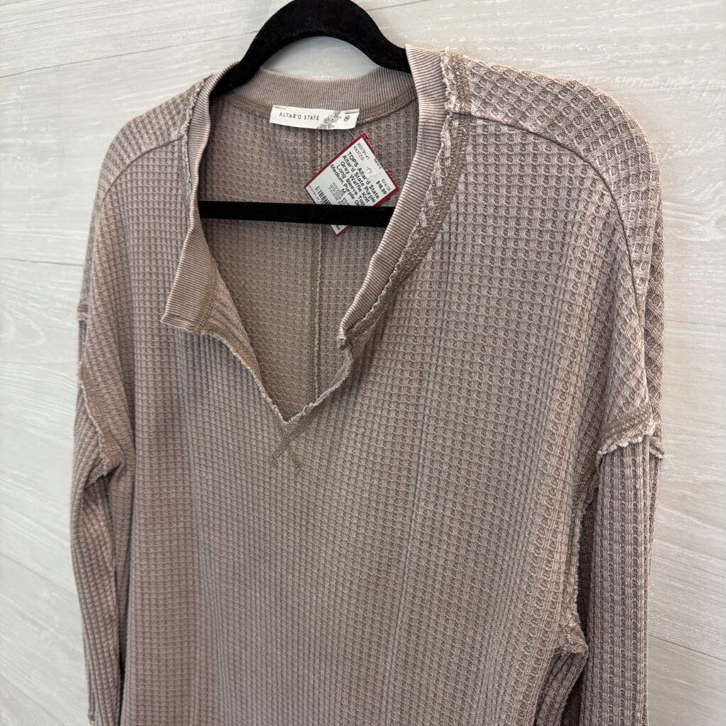 Altar'd State Purple Grey Waffle Knit Long Sleeve Top Medium