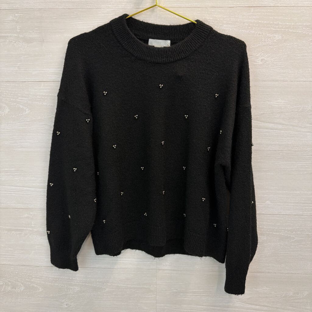 Black Knit Beaded Detail Long Sleeve Sweater Top Medium