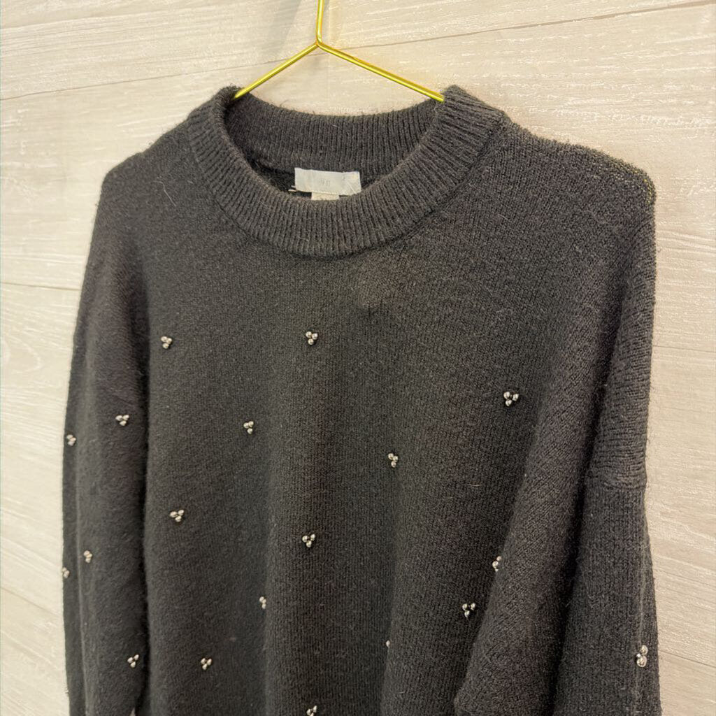 Black Knit Beaded Detail Long Sleeve Sweater Top Medium