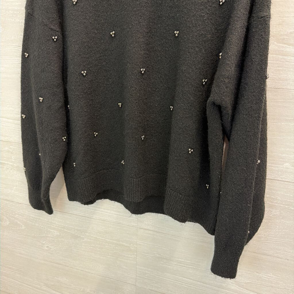 Black Knit Beaded Detail Long Sleeve Sweater Top Medium