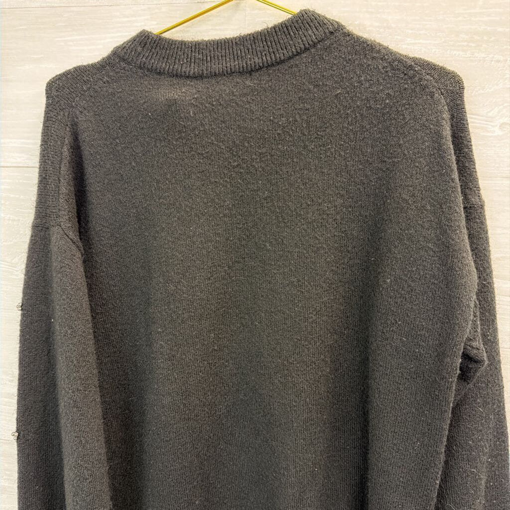 Black Knit Beaded Detail Long Sleeve Sweater Top Medium
