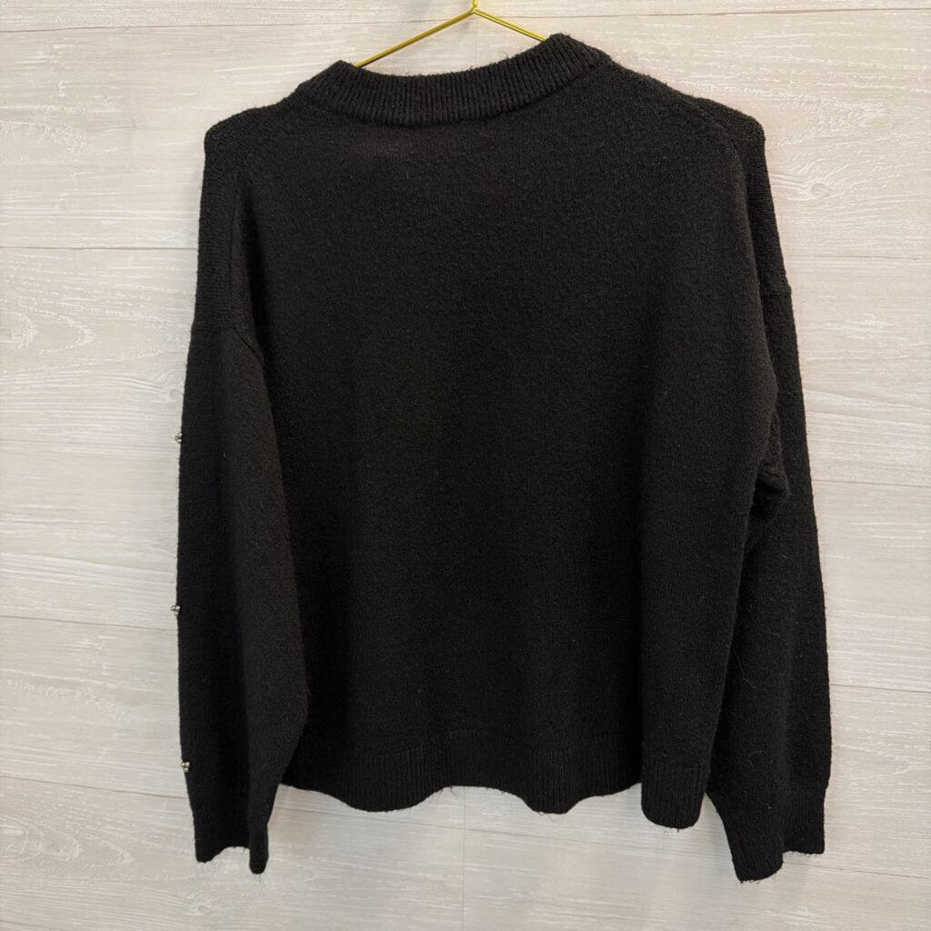 Black Knit Beaded Detail Long Sleeve Sweater Top Medium