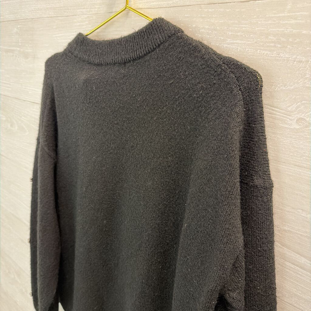Black Knit Beaded Detail Long Sleeve Sweater Top Medium