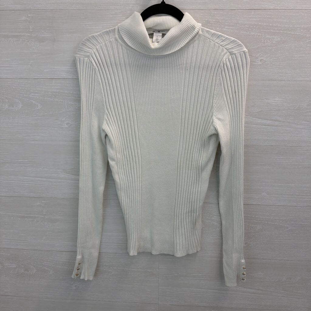 WHBM White Ribbed Fitted Turtleneck Top Large