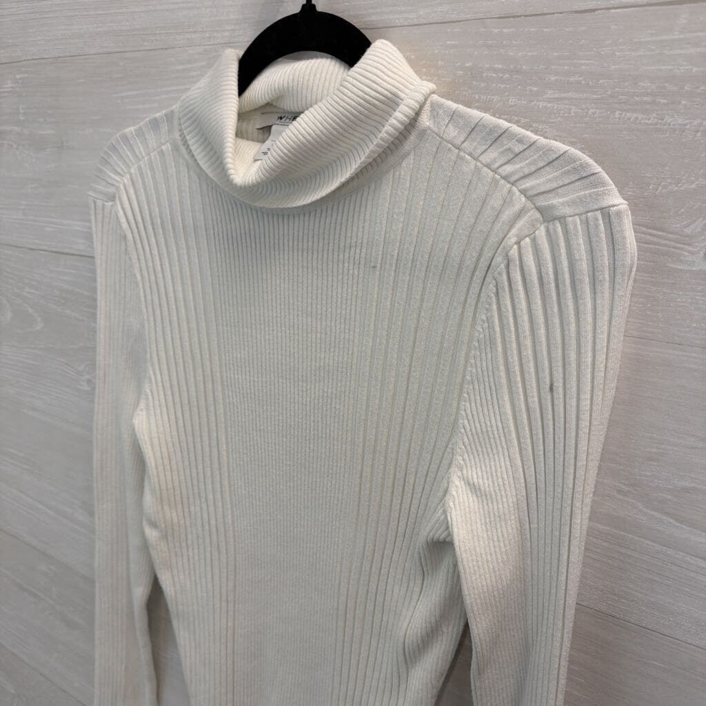 WHBM White Ribbed Fitted Turtleneck Top Large