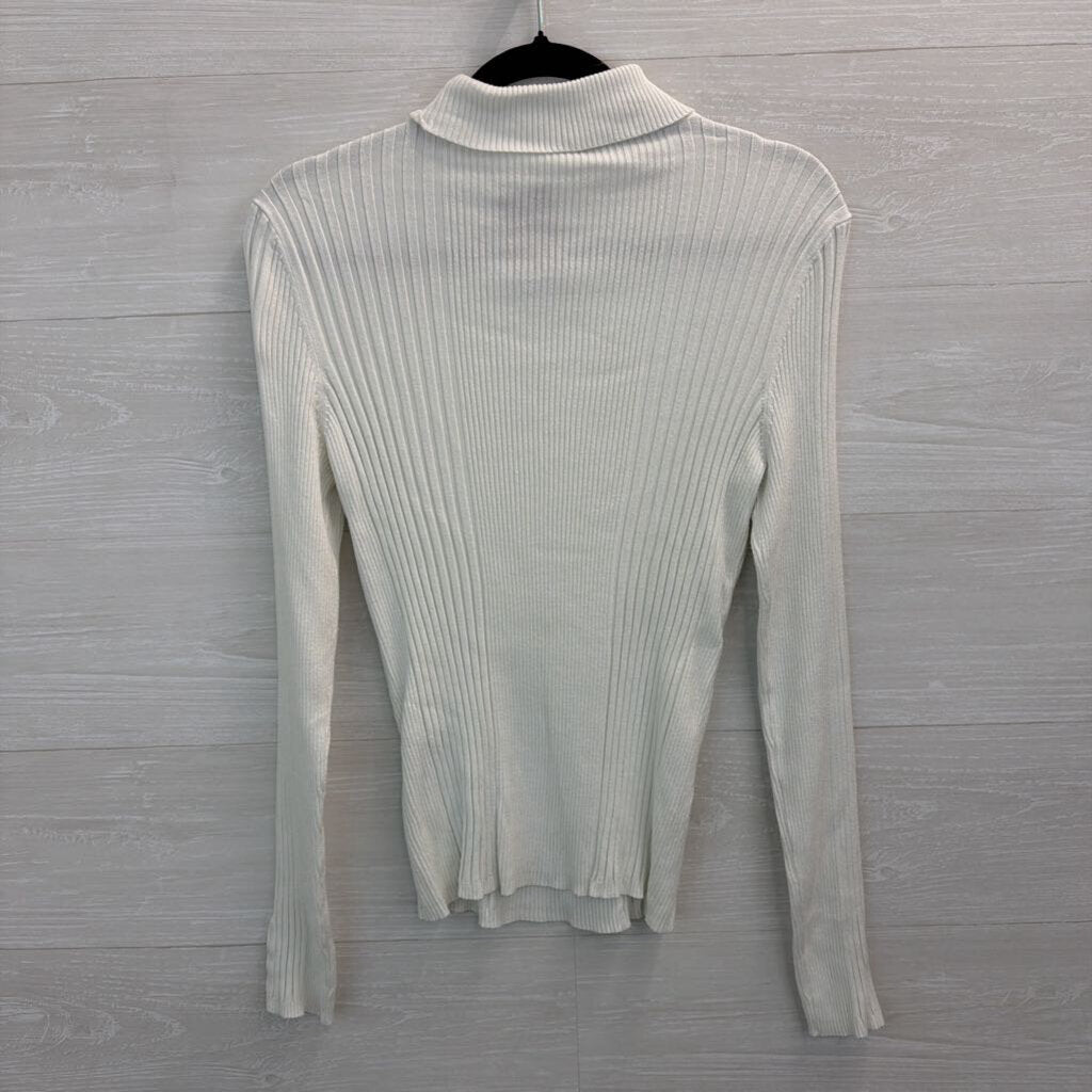 WHBM White Ribbed Fitted Turtleneck Top Large