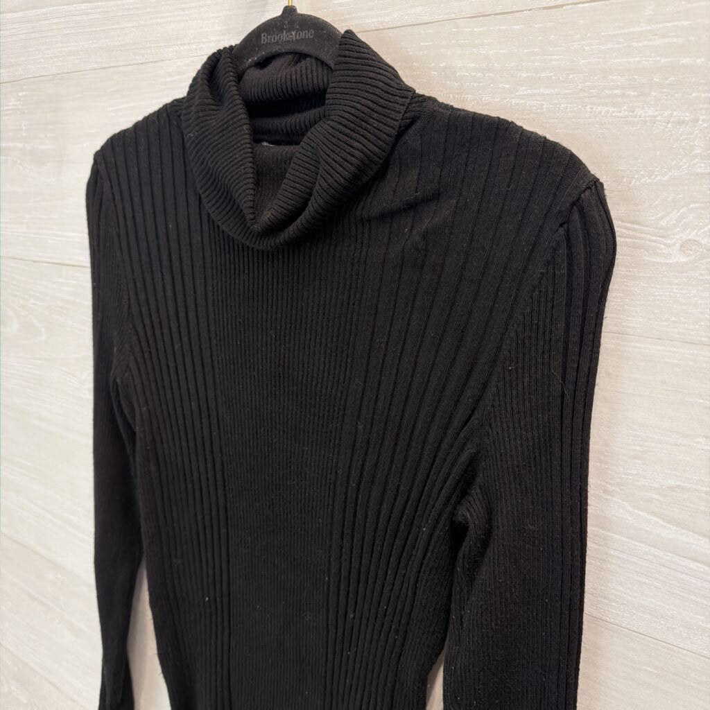 WHBM Black Ribbed Fitted Turtleneck Top Large