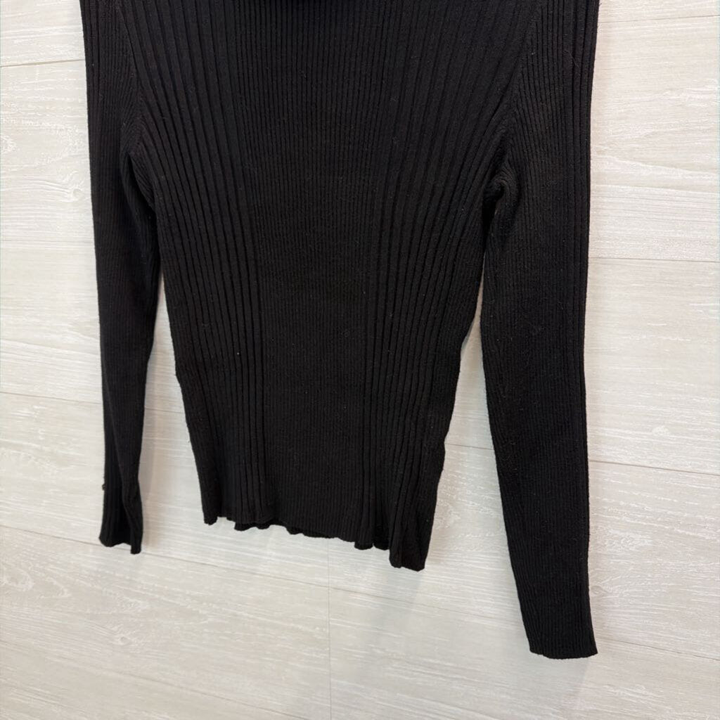 WHBM Black Ribbed Fitted Turtleneck Top Large