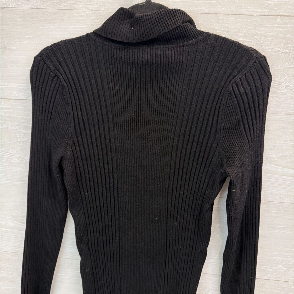 WHBM Black Ribbed Fitted Turtleneck Top Large