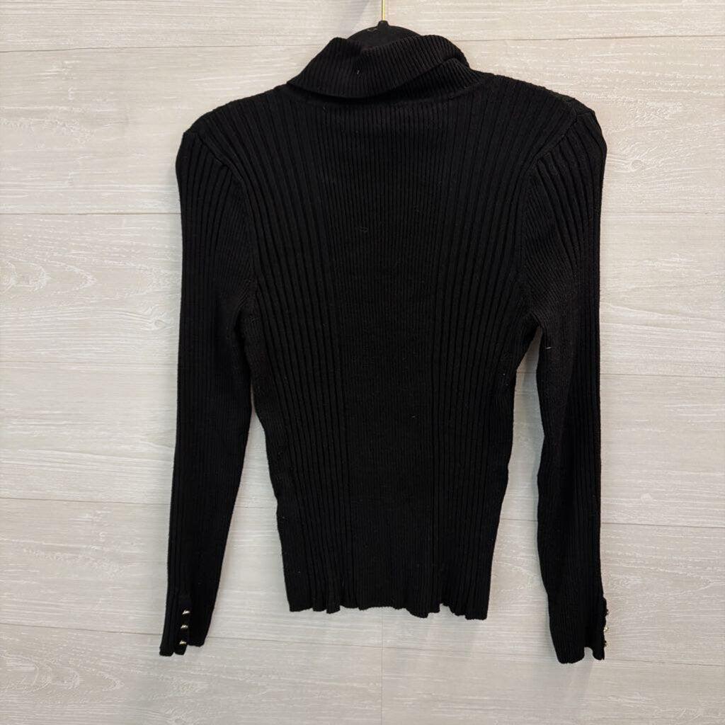 WHBM Black Ribbed Fitted Turtleneck Top Large