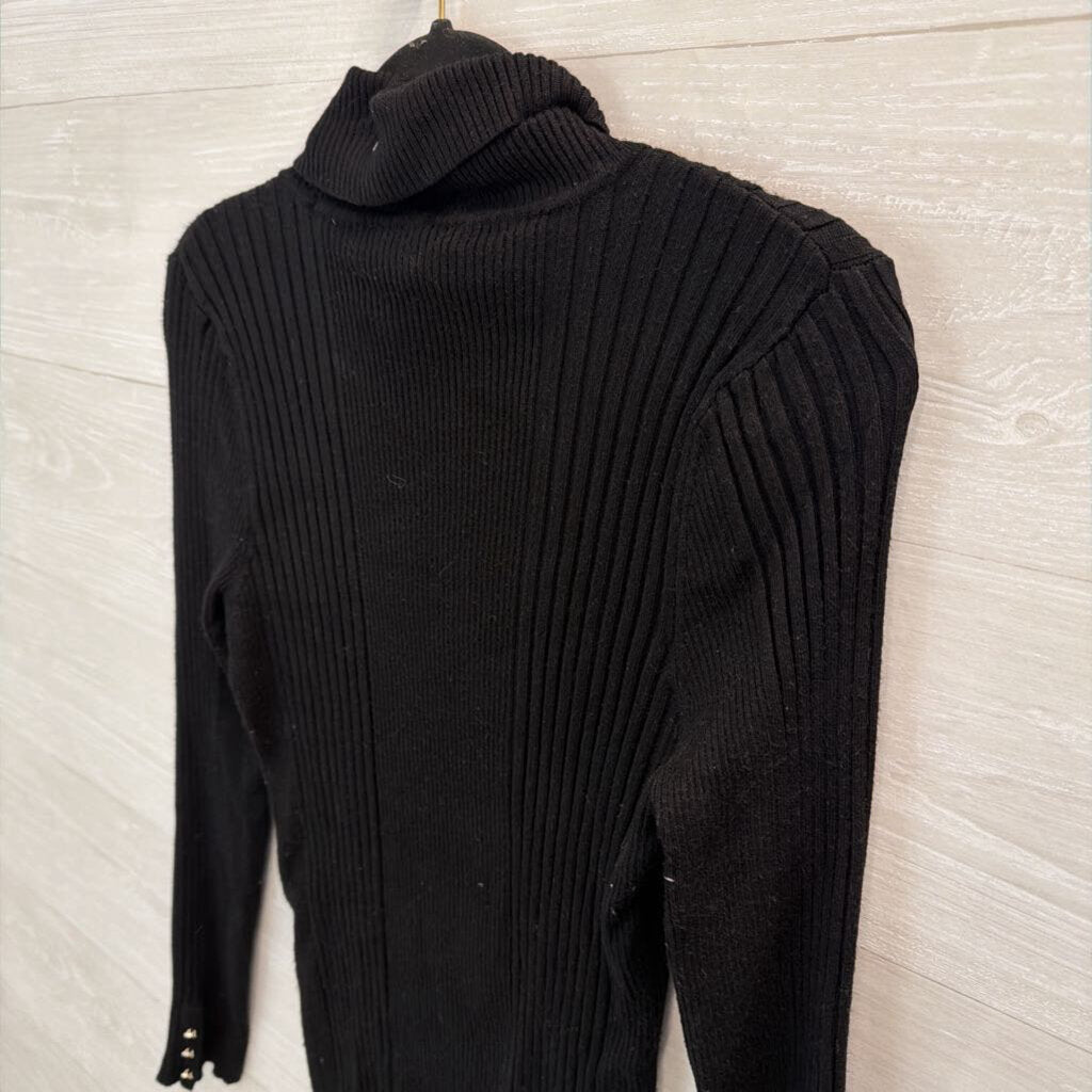 WHBM Black Ribbed Fitted Turtleneck Top Large