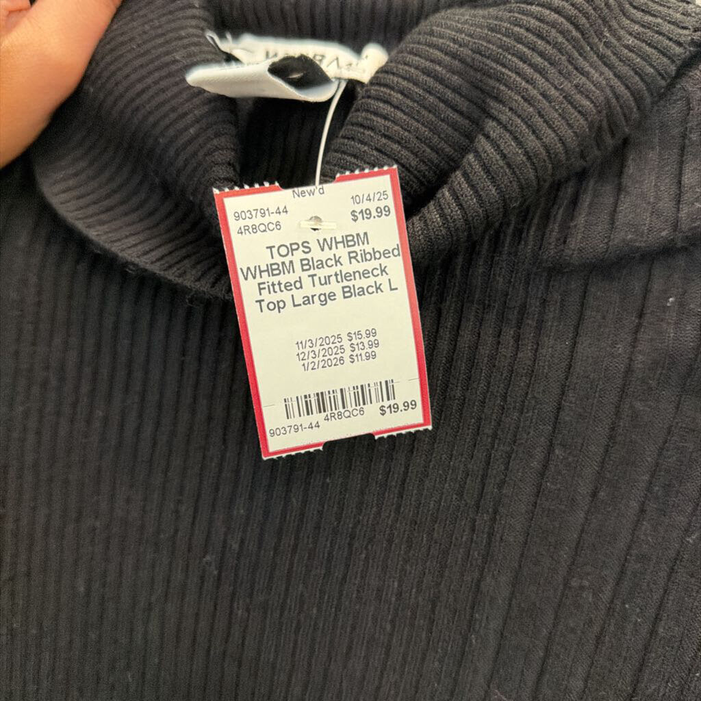 WHBM Black Ribbed Fitted Turtleneck Top Large