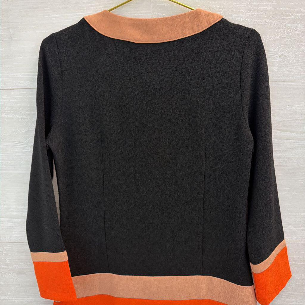 Three Seasons Black/ Pink/ Orange Color Block Long Sleeve Button Front Dress Small