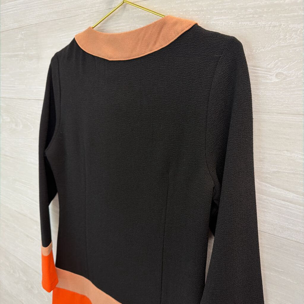 Three Seasons Black/ Pink/ Orange Color Block Long Sleeve Button Front Dress Small