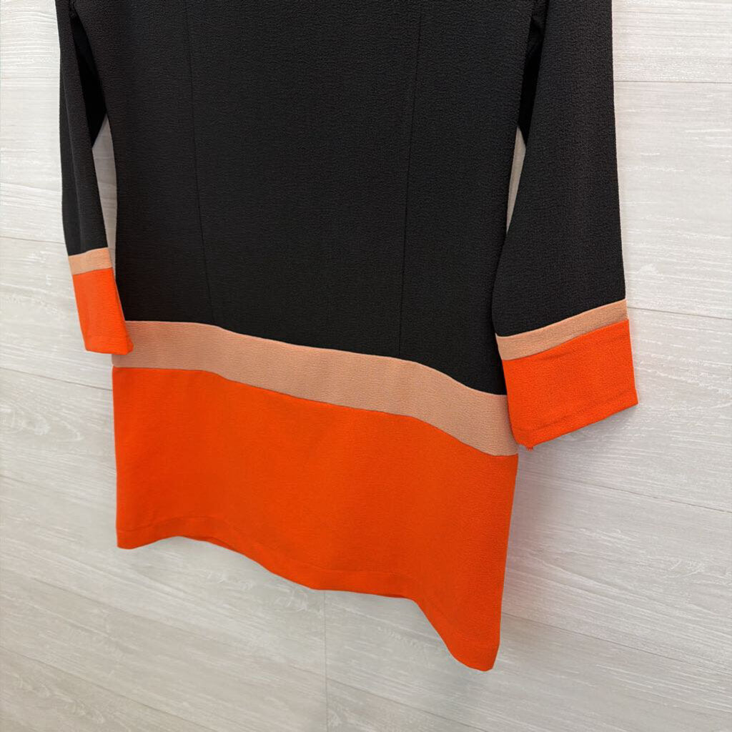 Three Seasons Black/ Pink/ Orange Color Block Long Sleeve Button Front Dress Small