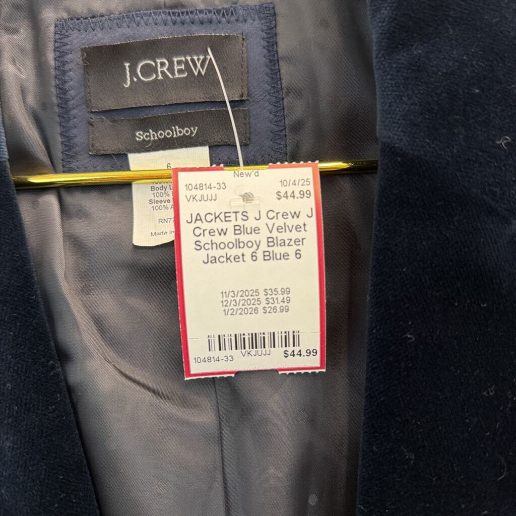J Crew Blue Velvet Schoolboy Blazer Jacket 6