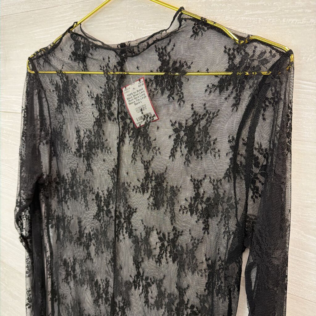 Black Sheer Lace Mock Neck Long Sleeve Top Large
