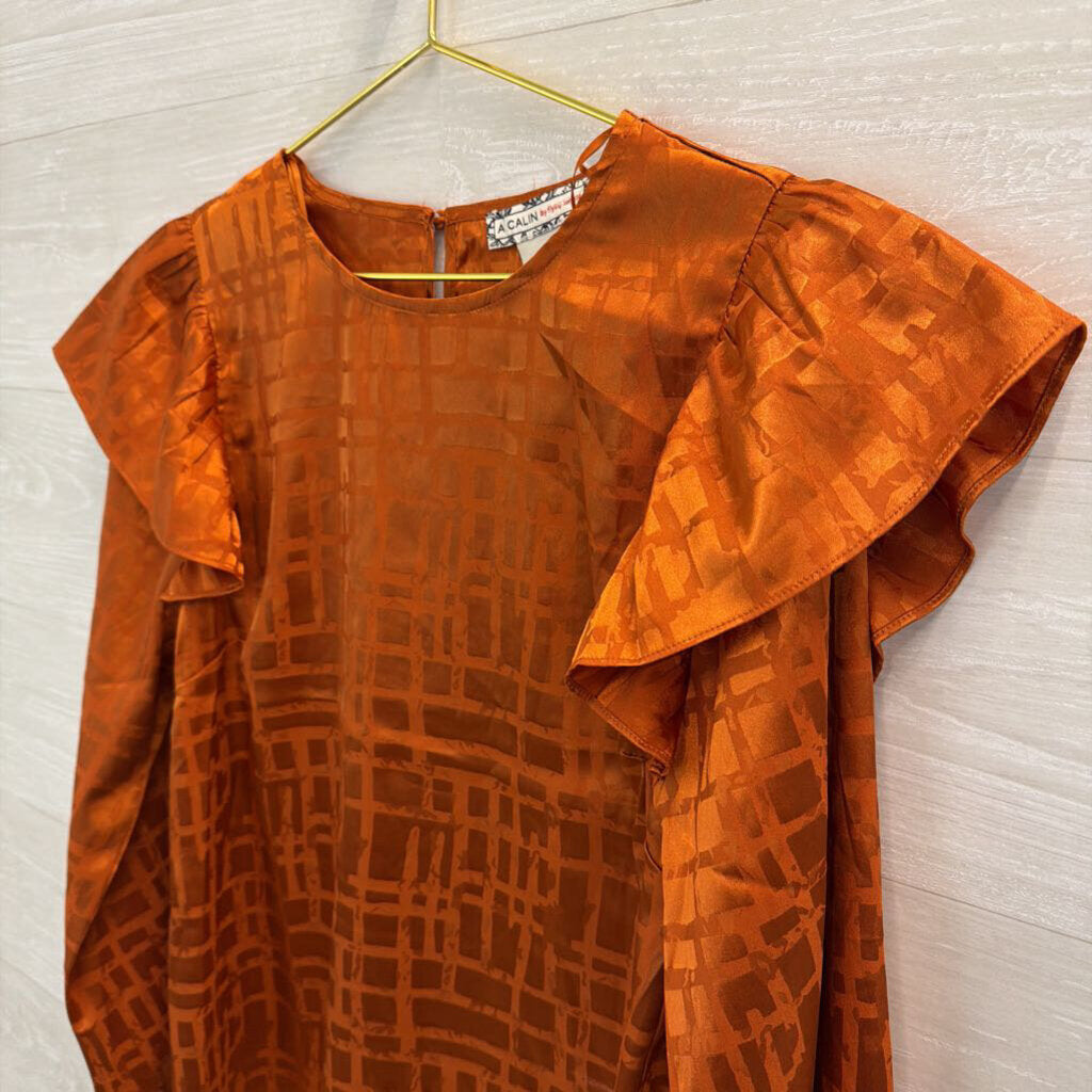 A Calin Orange Silky Print Long Sleeve Top Medium
